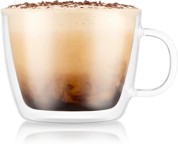 Bodum 15oz Double Wall Latte Mug, High-Heat Borosilicate Glass, Set of 2, Clear (Pack of 4)