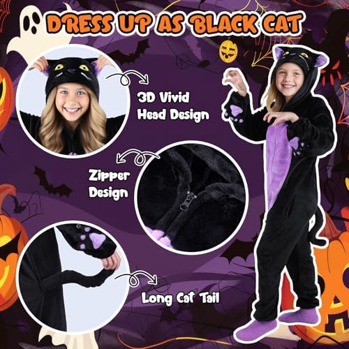 Joycover Halloween Black Cat Costume for Girls, Kids Cat Onesie & Purse Bag