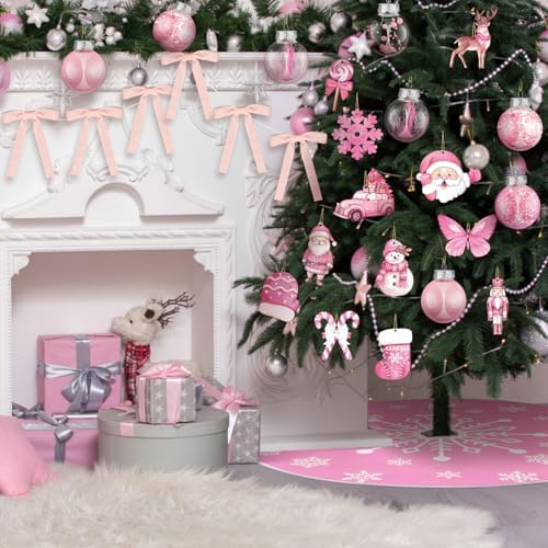 Syhood 74 Pcs Pink Christmas Tree Ornaments Set