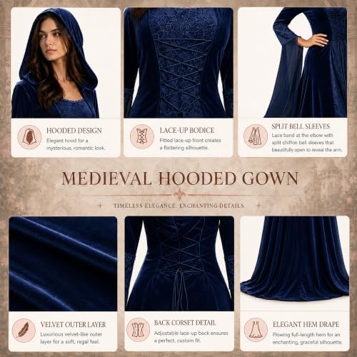 Women Deluxe Witch Dress Renaissance Vampire Halloween Costume