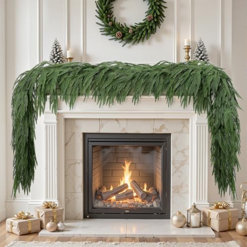 2PCS 9FT Christmas Garland, Artificial Real Touch Norfolk Pine Garland