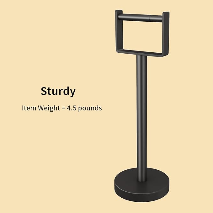 YUMORE Heavy Duty Toilet Paper Holder Stand, Extra-Weighted Base No Tipping, Stainless Steel Toilet Paper Stand, Free Standing Floor Tissue Roll Holder for Bathroom, Matte Black 200UP