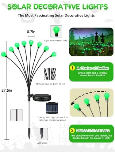 Halloween Decorations Outdoor Solar Firefly Lights 6 Pack 48 LED Green