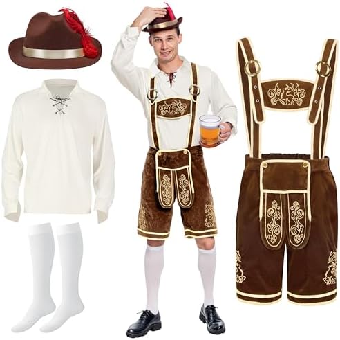 Spooktacular Creations Lederhosen Men Oktoberfest Outfit Costume, Halloween German Bavarian Costume for Adults Beer Festival