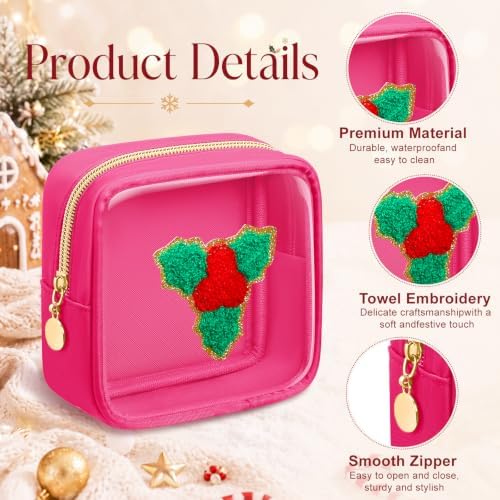 Abbylike 6 Pcs Christmas Preppy Patch Makeup Bags Bulk Polyester Holiday Makeup Bag Skincare Pouch Xmas Zipper Cosmetic Pouch Preppy Thing for Travel Christmas Women Gift (Classic, Multicolor)