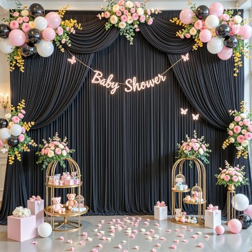 Black Backdrop Curtain for Parties Wrinkle Free Black Photo Curtains Backdrop Drapes Fabric Decoration for Birthday Party Wedding 5ft x 8ft,2 Panels