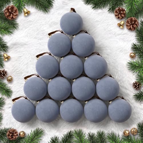 TOWPONICS 3.15 Inch Blue Velvet Christmas Tree Ornaments Balls, 15 Pcs