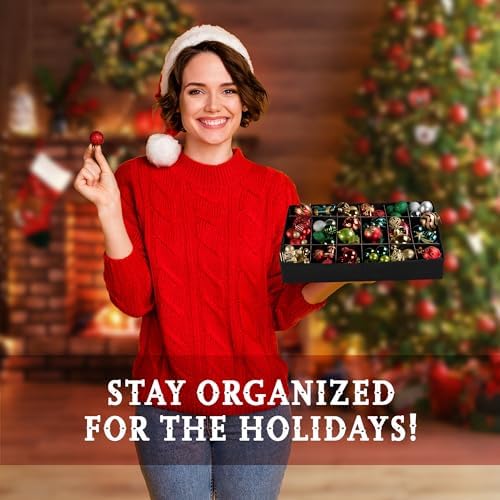 HOLDN’ STORAGE Christmas Ornament Storage Box with Dividers, Stores Ornaments up to 96 of 3 Inch Large Christmas Ball Storage Containers with 4 Trays - Green