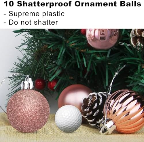 Rose Gold 2.5" Christmas Balls Christmas Tree Decoration Ornaments Shatterproof Hanging Balls for Birthday Halloween Holiday Wedding Decorations Set of 10pcs