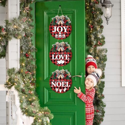 Nativity Christmas Signs, Christian Door Hanging Decor, Buffalo Plaid, 6-Pc