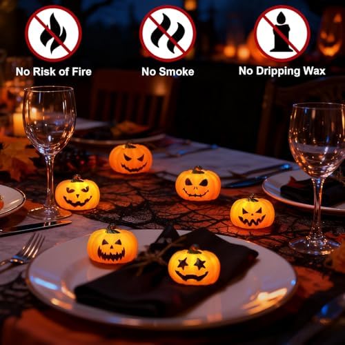 Wondise 6Pack Halloween Pumpkin Tea Lights with Remote and Timer