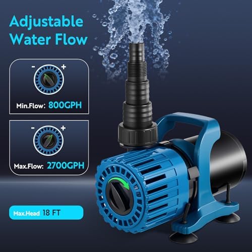 TONGCHANT 150W Pond Pump, Adjustable Flow 800-2700 GPH & 18FT Lift