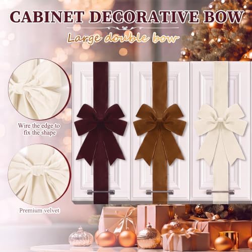 Daifunli 6 Pcs Multicolor Velvet Christmas Cabinet Bows Ribbons for Kitchen