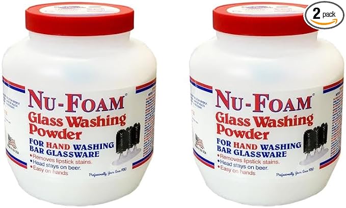 Nu-Foam Glass Washing Powder - Detergent for Bar Glassware – Original Streak-Free Solution - Hand Washing Bar, Tavern, Brewery Supplies - Spotless Serving Glasses - Easy On Hands - 4 Lb Jar - 2 Pack