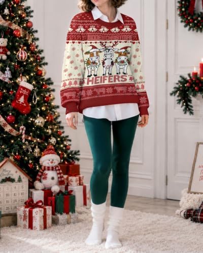 34HD Ugly Xmas Sweater–Funny Knit Christmas Sweater for Women & Men 2025, Long Sleeve Crewneck Holiday Pullover, Unisex Gift