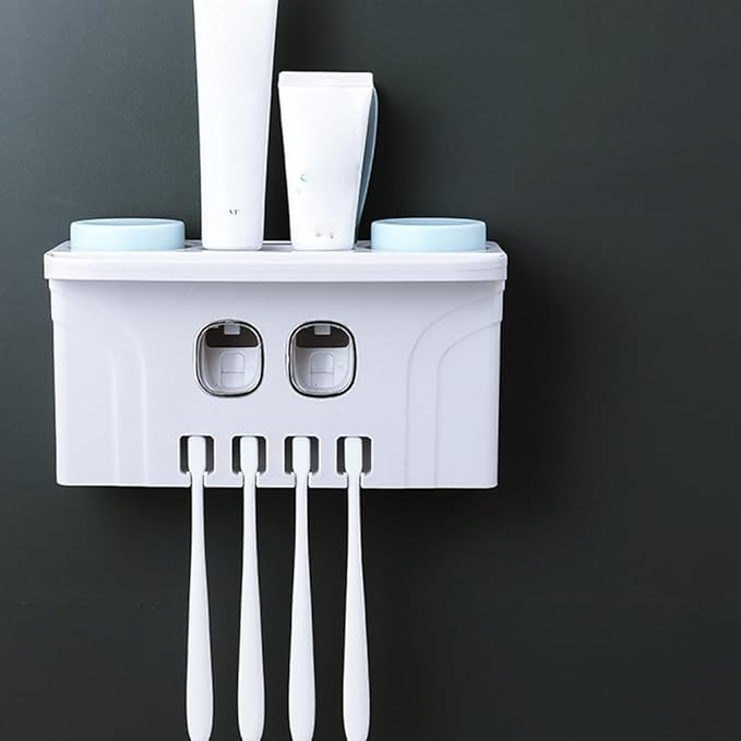 Toothbrush Rack Toothbrush Rack Free Punching Mouthwash Toothbrush Cup Wall-Mounted Bathroom Wall-Mounted Wall-Mounted Integrated Toothpaste Squeezer Bathroom Toothbrush Holder(A)
