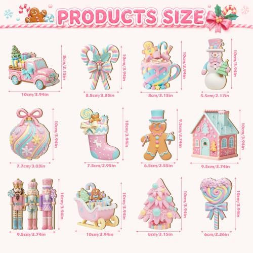 Leinuosen 12 Pcs Christmas Table Decoration Pastel Christmas Tiered Tray Decor Pink Wooden Gingerbread Candy Centerpieces Nutcracker Truck Snowman Signs for Xmas Gift Home Kitchen Coffee Bar Shelf