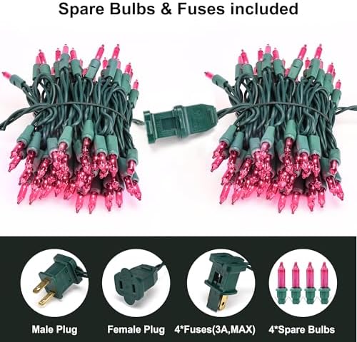 BrizLabs Pink Christmas Lights, 69.6ft 300 Count Incandescent String Lights