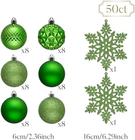 Valery Madelyn Christmas Tree Decorations Ornament Set, 50ct 2.36 Inches Green Shatterproof Christmas Ball Ornaments Hanging Xmas Holiday Party Decor