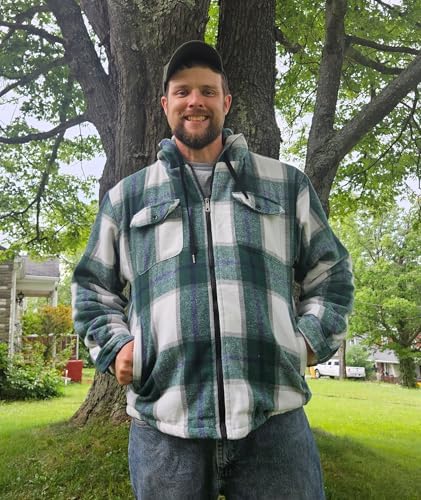 GEEK LIGHTING Men's Flannel Shirts Jacket Sherpa Lined Plaid Zipper Hoodie