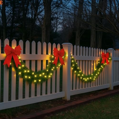 Kingdder 2 Pcs 30FT Outdoor Christmas Garland with Solar Lights, Warm White