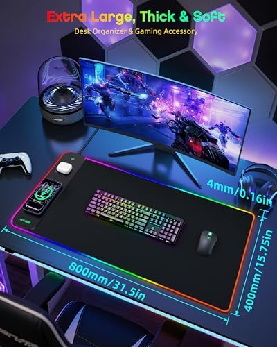 Magnetic Wireless Charging Mouse Pad Gaming, 31.5"x15.8" Large Desk Mat