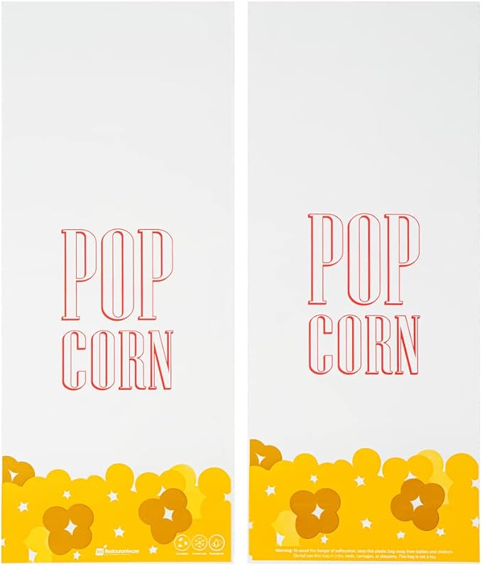 Restaurantware-Bag Tek 17 x 7 Inch Popcorn Bags, 100 Greaseproof Popcorn Favor - Hot & Cold Friendly, Freezable, Clear PE Plastic Carnival, For Event Favors Or Goodie Bags