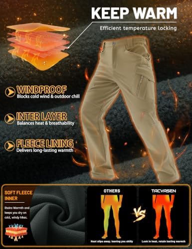 TACVASEN Men's Winter Snow Ski Pants Fleece Lined Waterproof Work Tactical