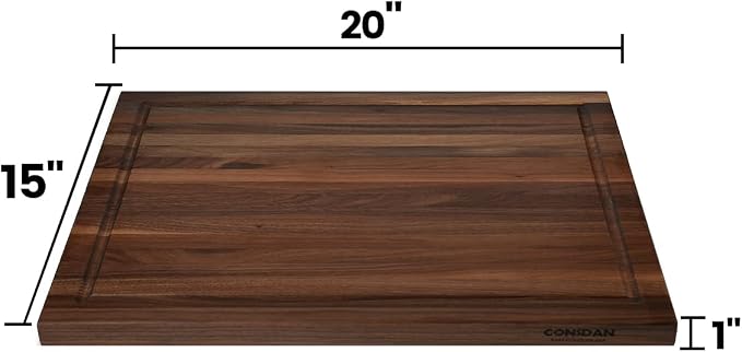 Walnut Cutting Board for Kitchen, USA Grown Hardwood, 20 x 15, with Invisible Inner Handle, Prefinished with Food-Grade Oil, Suitable for Kitchen Edge Grain, 1" Thick