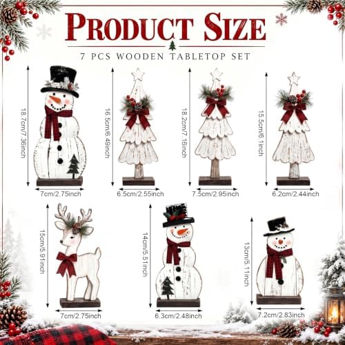 Barydat 7 Pcs Christmas Decorations Indoor Rustic Snowman Tree Reindeer