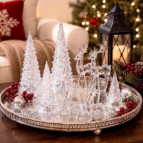 Amyhill 8 Pcs Reindeer and Christmas Clear Tree Decor, Crystal Xmas Decor