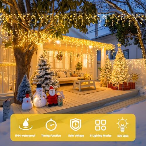 JMEXSUSS Icicle Lights for Outside, 400 LED 38.8FT Christmas Lights Outdoor