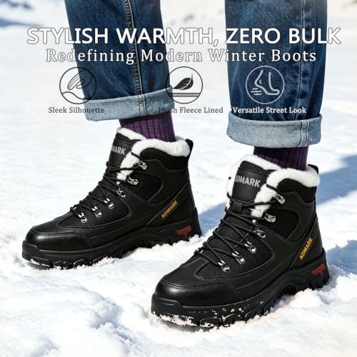 ADMARK Men's Snow Boots Ankle Short Boots Outdoor Fur Lined Winter Shoes