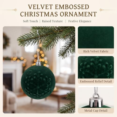 SHareconn 80pcs Velvet Christmas Tree Balls Ornaments Set Decorations Green