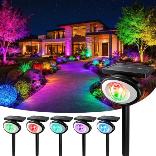 Solar Spot Lights Outdoor Waterproof,10Modes RGB Halloween Spotlights 6Pack