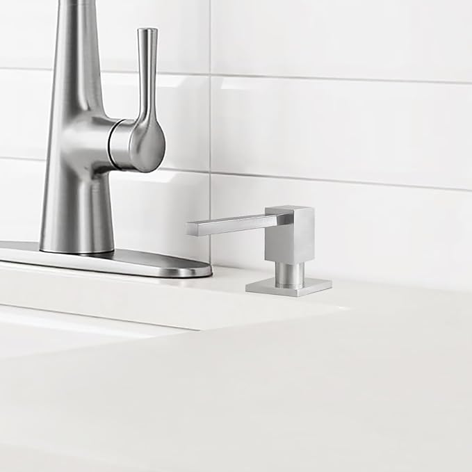 All Brass Built in Soap Dispenser for Kitchen Brushed Nickel Deck Mounted Sink soapdispenser with 17OZ Above The Counter Refillable PET Bottle Brass Pump Head Dish Soap Dispenser