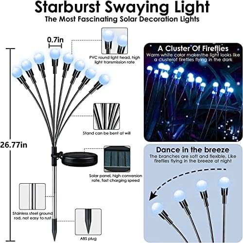 6 Pack Solar Firefly Lights Outdoor Swaying Garden Decorations 48 LED Blue
