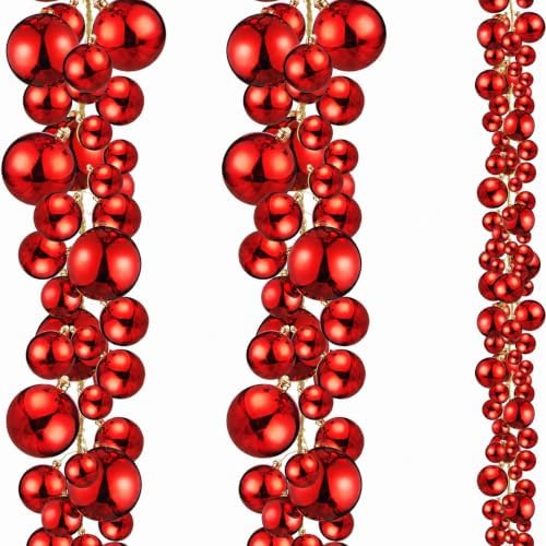 2 Pcs 15 ft Christmas Ball Ornament Garland, Red