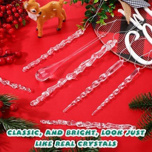 Syhood 100 Pcs Crystal Christmas Tree Ornaments, Icicle Waterdrop