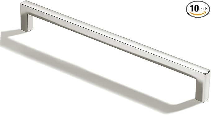 khtumeware 10 Pack 10 inch(256mm) Hole Center Polished Nickel Cabinet Pulls Solid Heavy-Duty Square Cabinet Handles Drawer Pulls Kitchen Cabinet Hardware Kitchen Handle