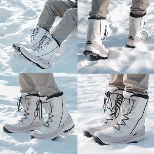 ROCKMARK Mens Winter Mid-Calf Snow Boots Fur Lined Warm Waterproof Slip On Outdoor Athletic Snow Boots