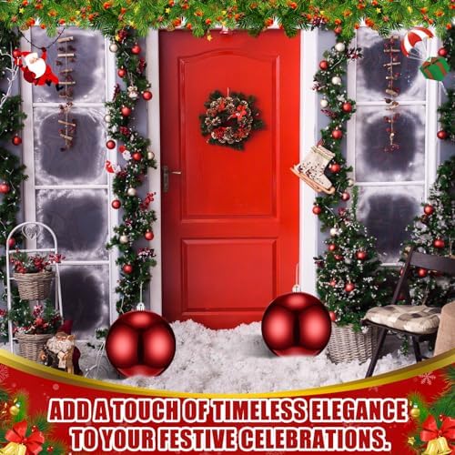 Zubebe 2 Pcs 12 Inch Extra Large Outdoor Red Christmas Balls Ornaments Oversized Jumbo Christmas Ornaments Shatterproof Xmas Tree Hanging Decorations for Outside Lawn Yard Outdoor Indoor Home