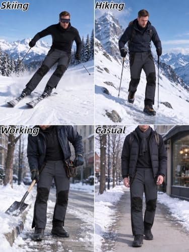 Mens Snow Ski Pants Waterproof Insulated Zipper Bottom Leg