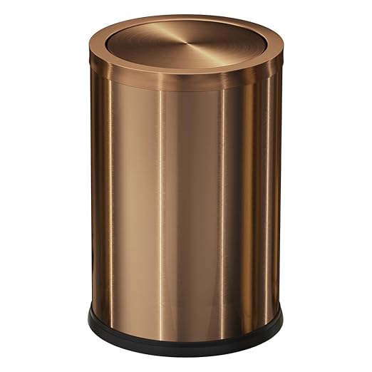 Antique Brass Bathroom Trash can with lid，Stainless Steel,Small Grabage Can with Flipping Lid, 9L/2.4Gal for Living Room,Bedroom,Guest Room,Hotel (Rose Gold)