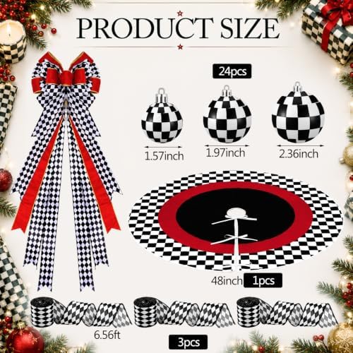 Sosation 29 Pcs Black White Checkered Christmas Tree Decor Complete Set