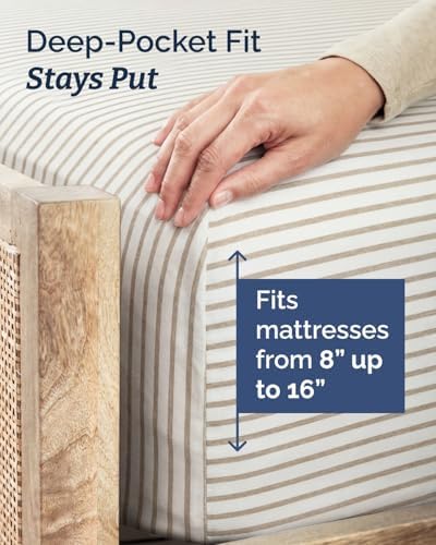Twin XL Size 3 Piece Sheet Set - Comfy Breathable & Cooling - Beige Stripes