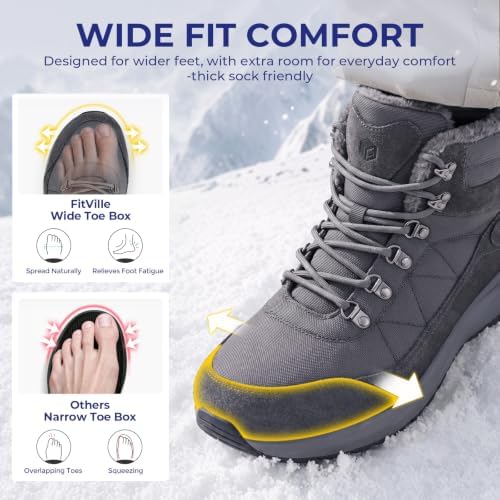 FitVille Extra Wide Winter Boots for Men, Water Repellent Snow Boots