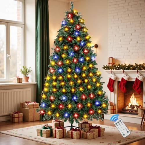 Northroad 7ft Pre-lit Artificial Christmas Tree, Prelit Xmas Tree w/1592 Branch Tips & 500 UL Listed Lights with Remote Control,Timer for Xmas Decoration,Green