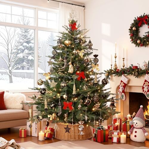 SHareconn 145pcs Christmas Balls Ornaments Set, Shatterproof Plastic Baubles Snowflakes, Xmas Tree Holiday Wedding Party Decorations with Hanging Strings, Gold and Black