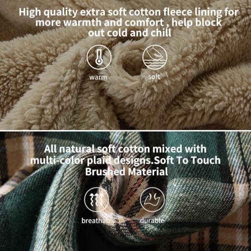 Elesuit Men's Full Zip Fleece Flannel Jacket Shirt Plaid Cotton Hoodie Coat
